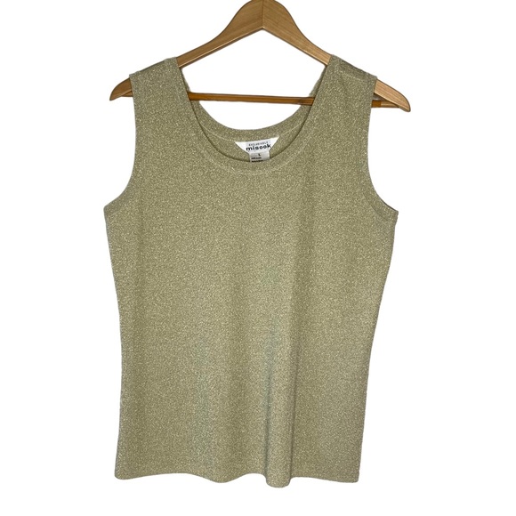 MISOOK Womens Gold Shimmer Metallic Acrylic Knit Sleeveless Shell Tank Top sz L.